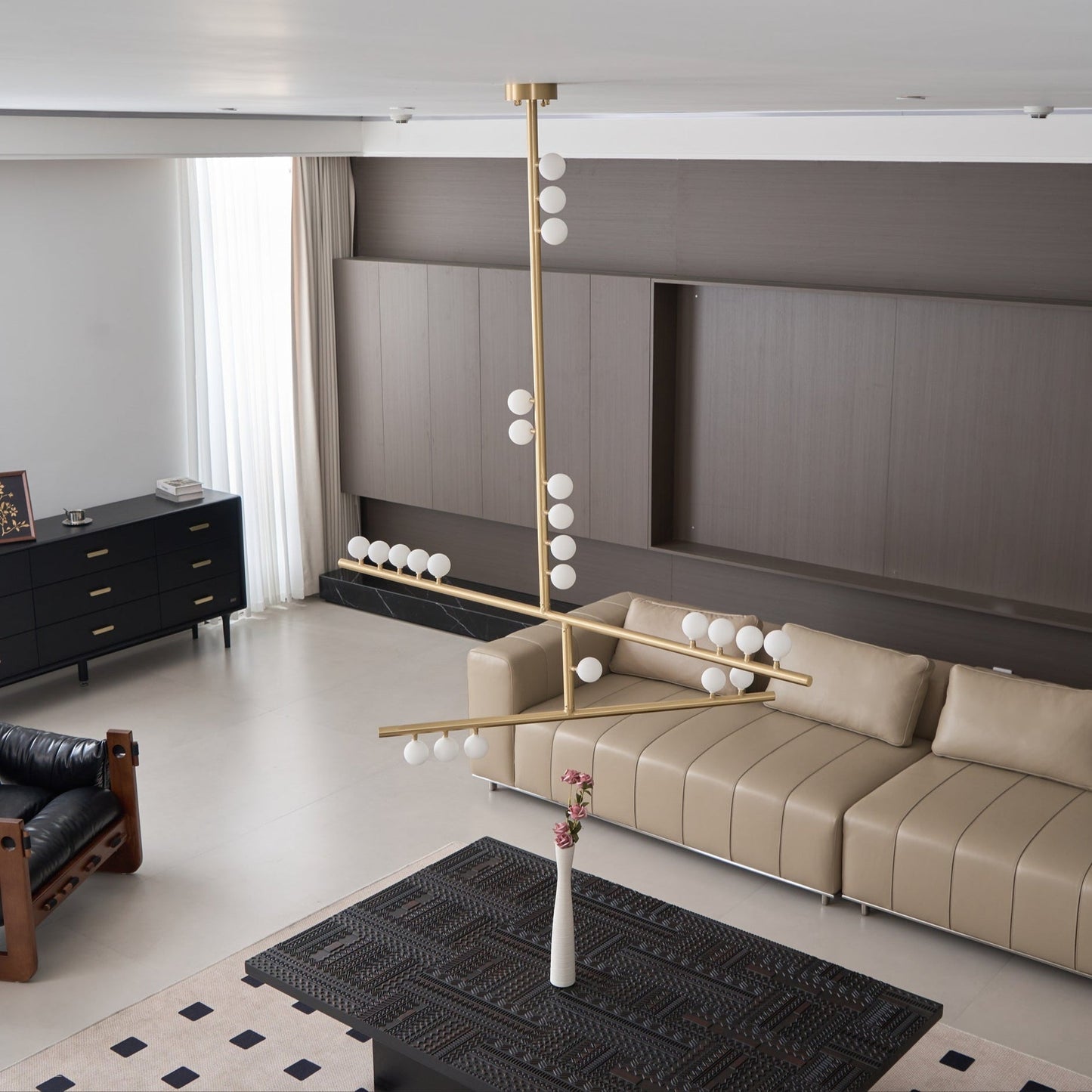 Brass Glass Drop Chandelier