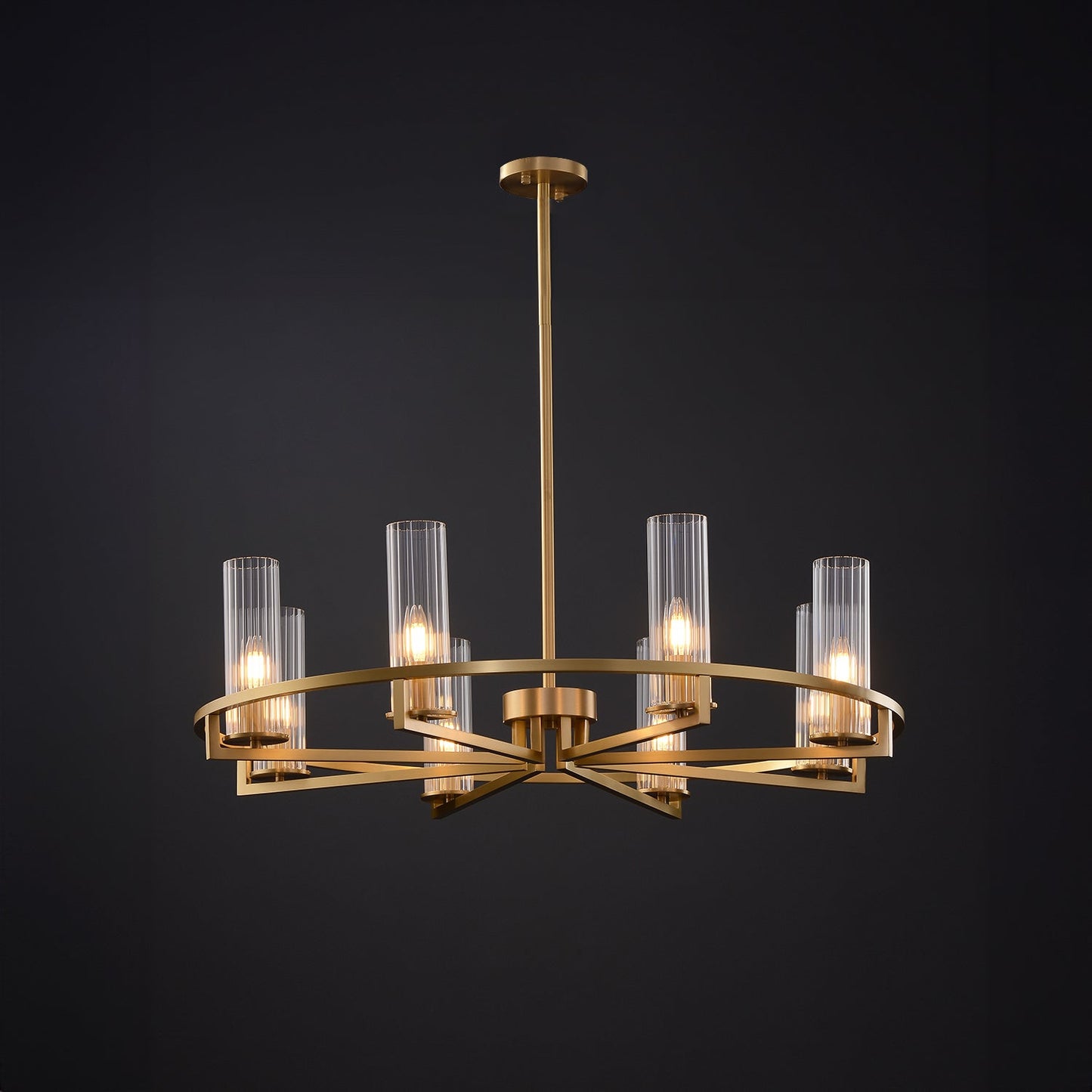 Cylindrical Aged Brass Chandelier