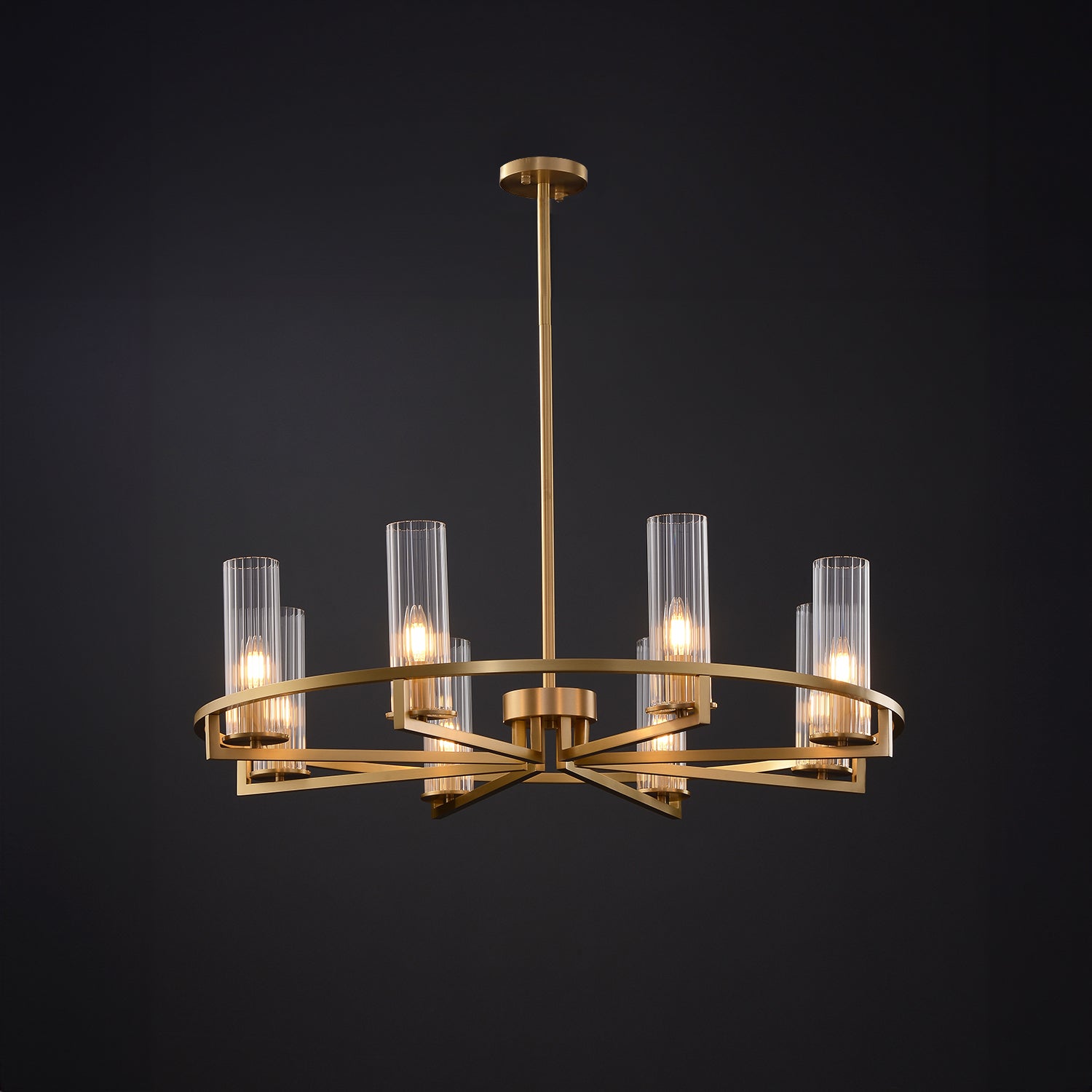 Cylindrical Aged Brass Chandelier