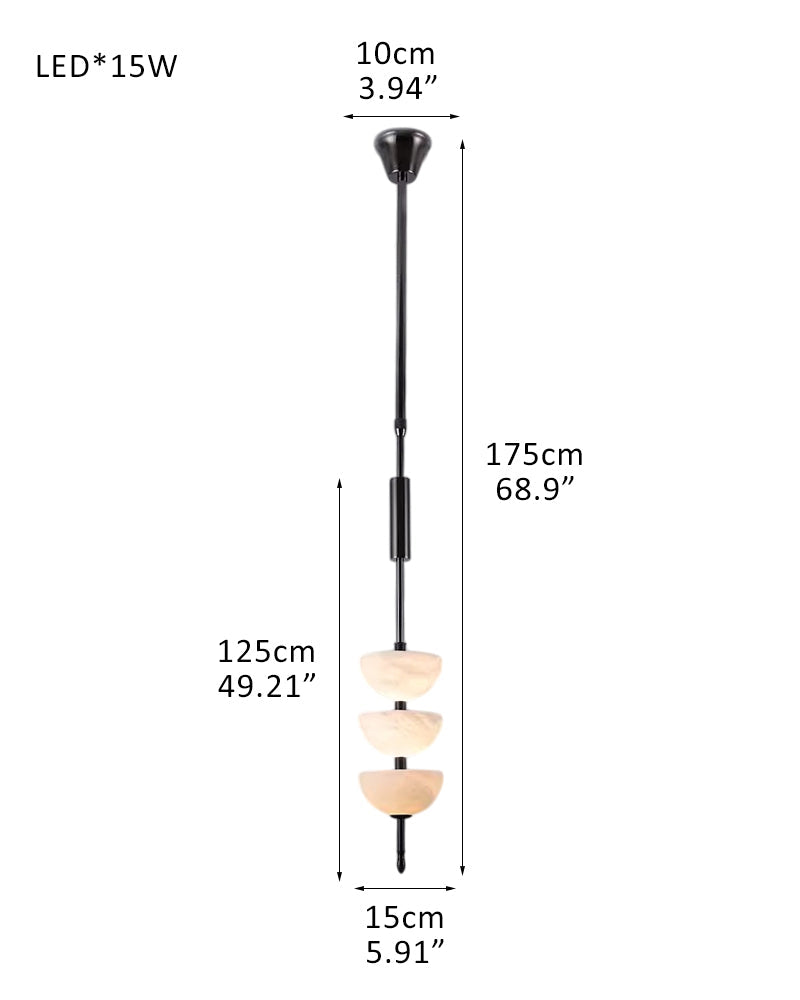 Alabaster Triple Half Spheres Vertical Suspension Lights Lacquered Burnished Brass/Bronze