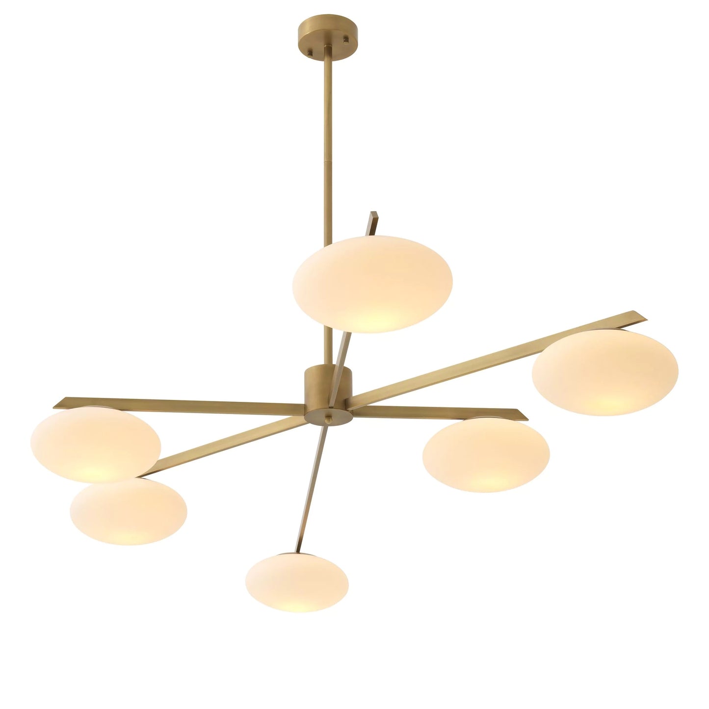 Evergreen L Modern Brass Chandelier - Antique Brass Finish | White Glass]