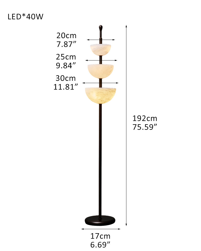LED Bronze and Alabaster Triple Bowl Tall Floor Lamp 76in