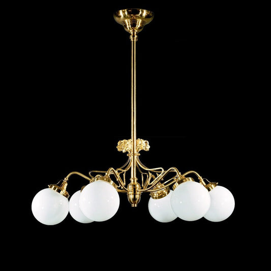 Jugendstil 6 Light Traditional Brass Chandelier - Lobmeyr