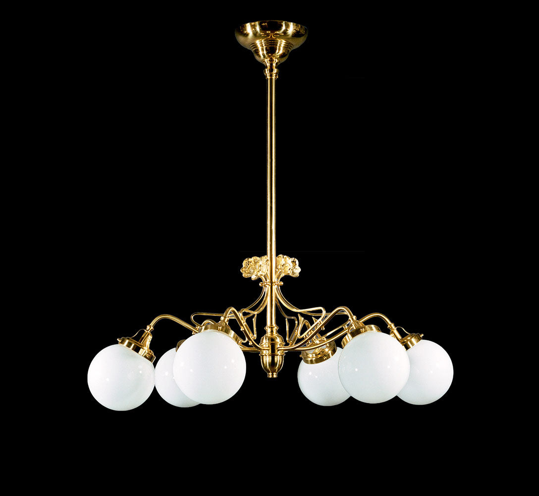 Jugendstil 6 Light Traditional Brass Chandelier - Lobmeyr