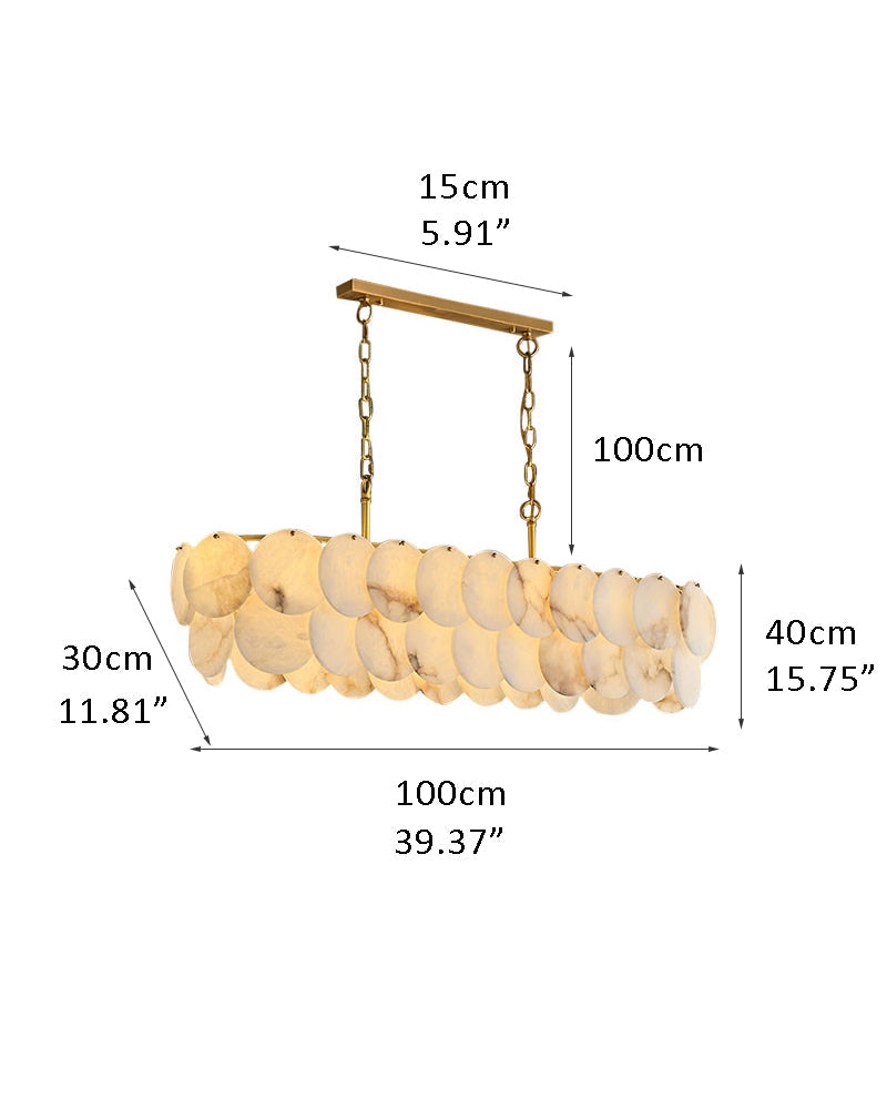 Multi layers Spanish White Alabaster Shell Marble Chandelier lamp in Brass