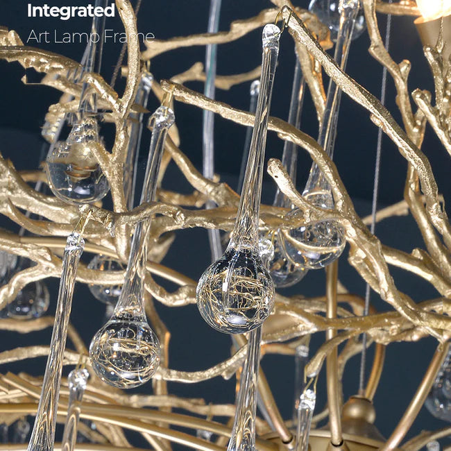 Modern Crystal Teardrop Brass Branch Chandelier For Living Room