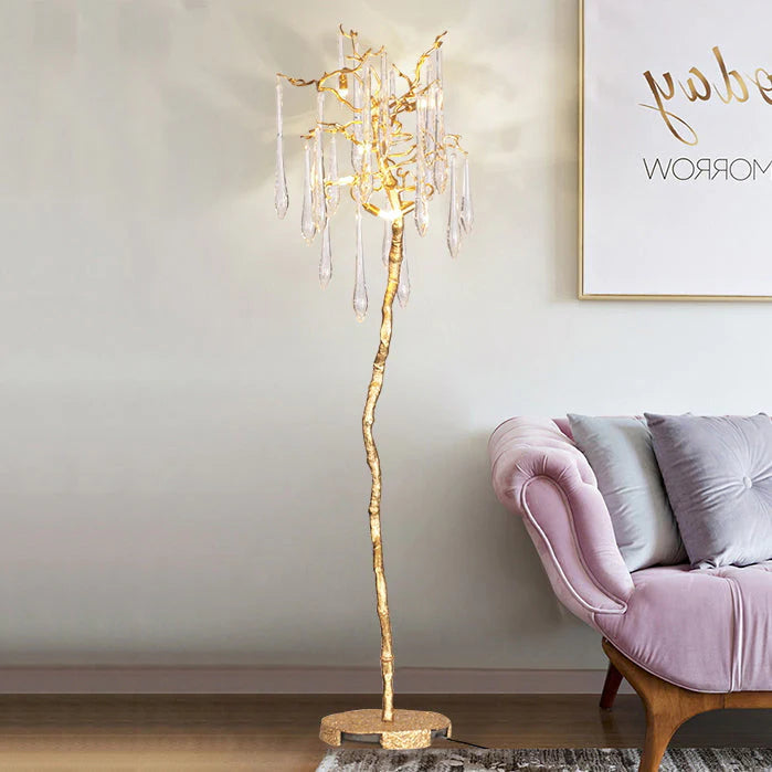 Modern Gold Crystal Droplet Branch Standing Floor Lamp