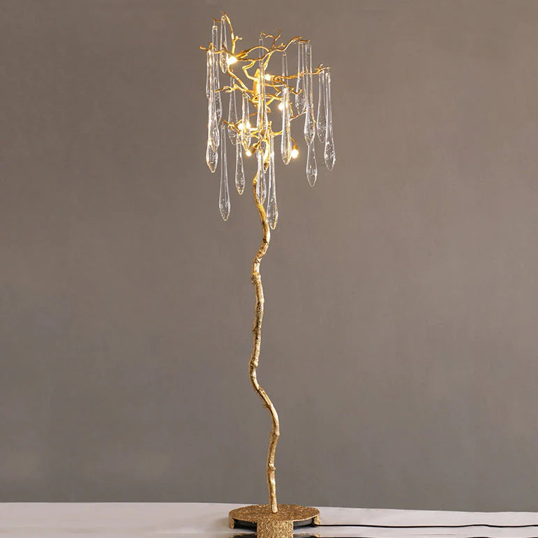 Modern Gold Crystal Droplet Branch Standing Floor Lamp