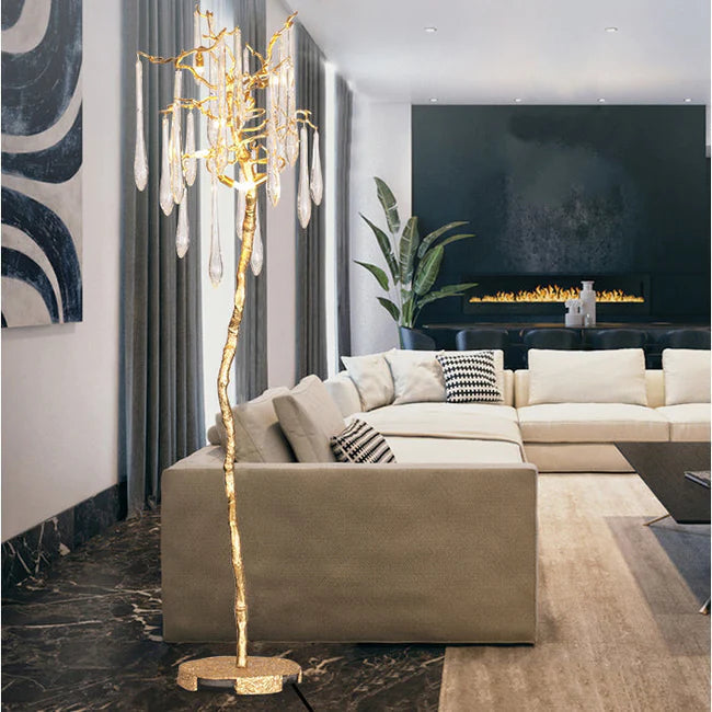 Modern Gold Crystal Droplet Branch Standing Floor Lamp