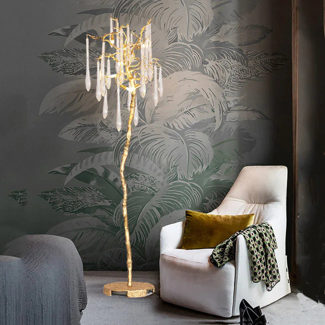 Modern Gold Crystal Droplet Branch Standing Floor Lamp