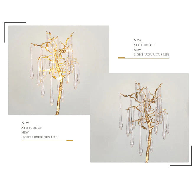 Modern Gold Crystal Droplet Branch Standing Floor Lamp