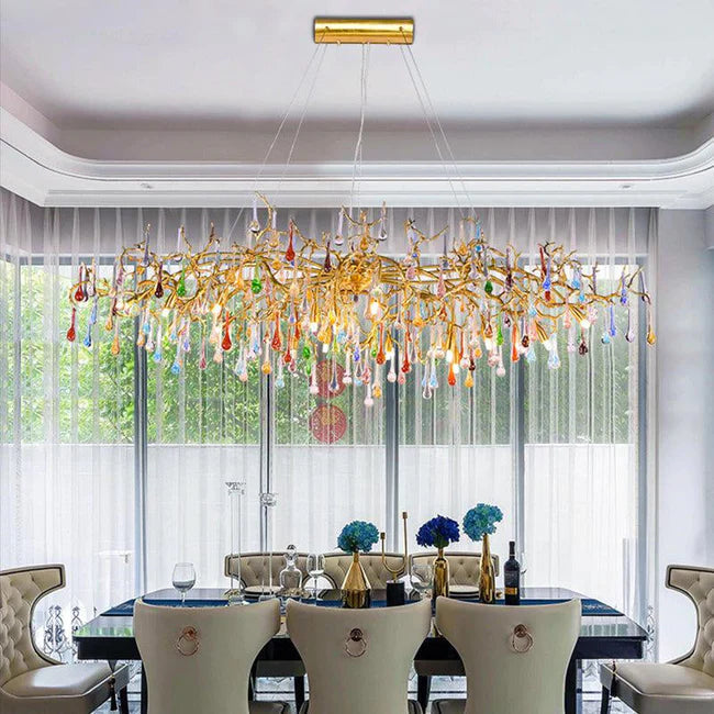 Modern Linear Colorful Crystal Branch Chandelier