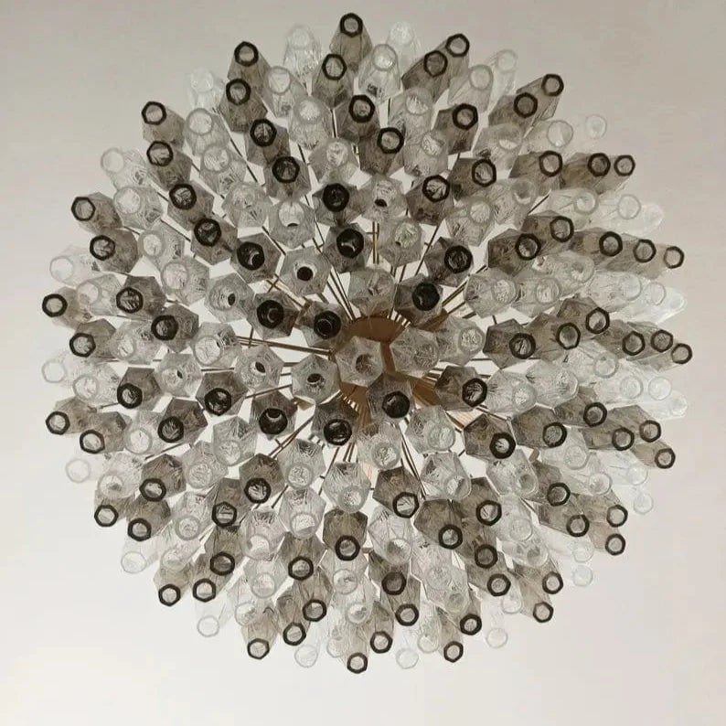 Murano Chandelier – Poliedri – 185 glass – Smoked/Transparent