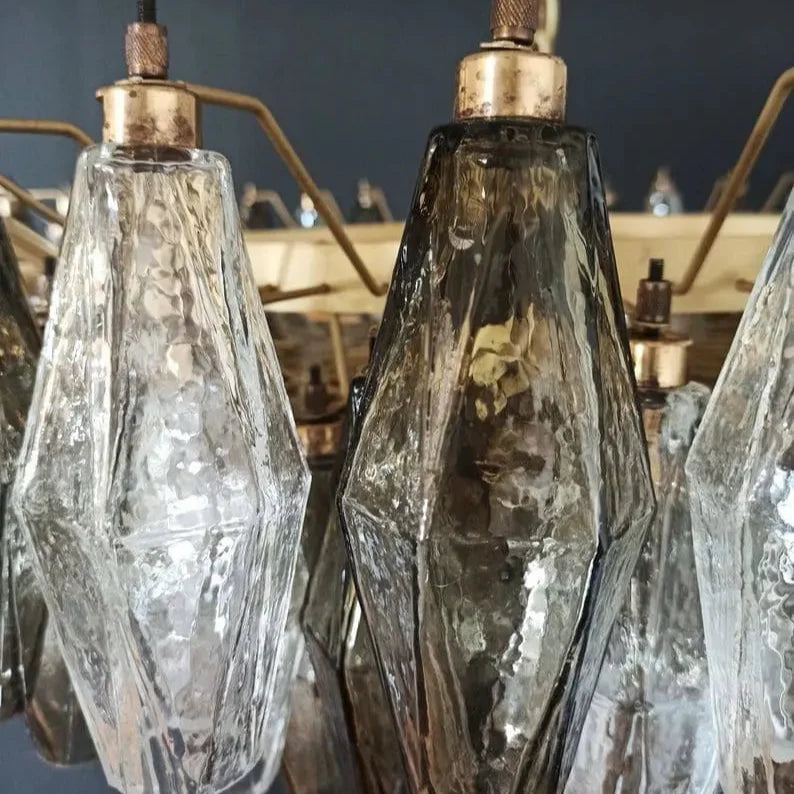 Murano Chandelier – Poliedri – 185 glass – Smoked/Transparent