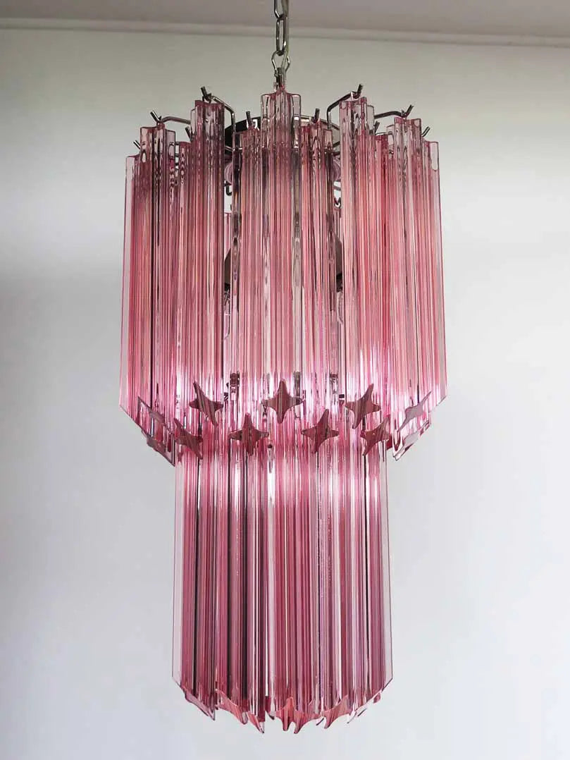 Murano Chandelier – Quadriedri – 46 prisms – Pink