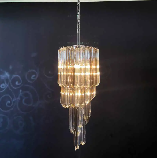 Murano Chandelier – Spiral – 54 prisms – Smokey/Transparent