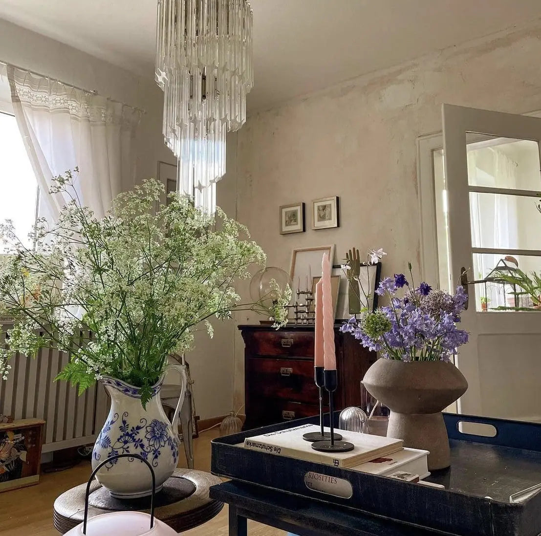 Murano Chandelier – Spiral – 54 prisms – Transparent