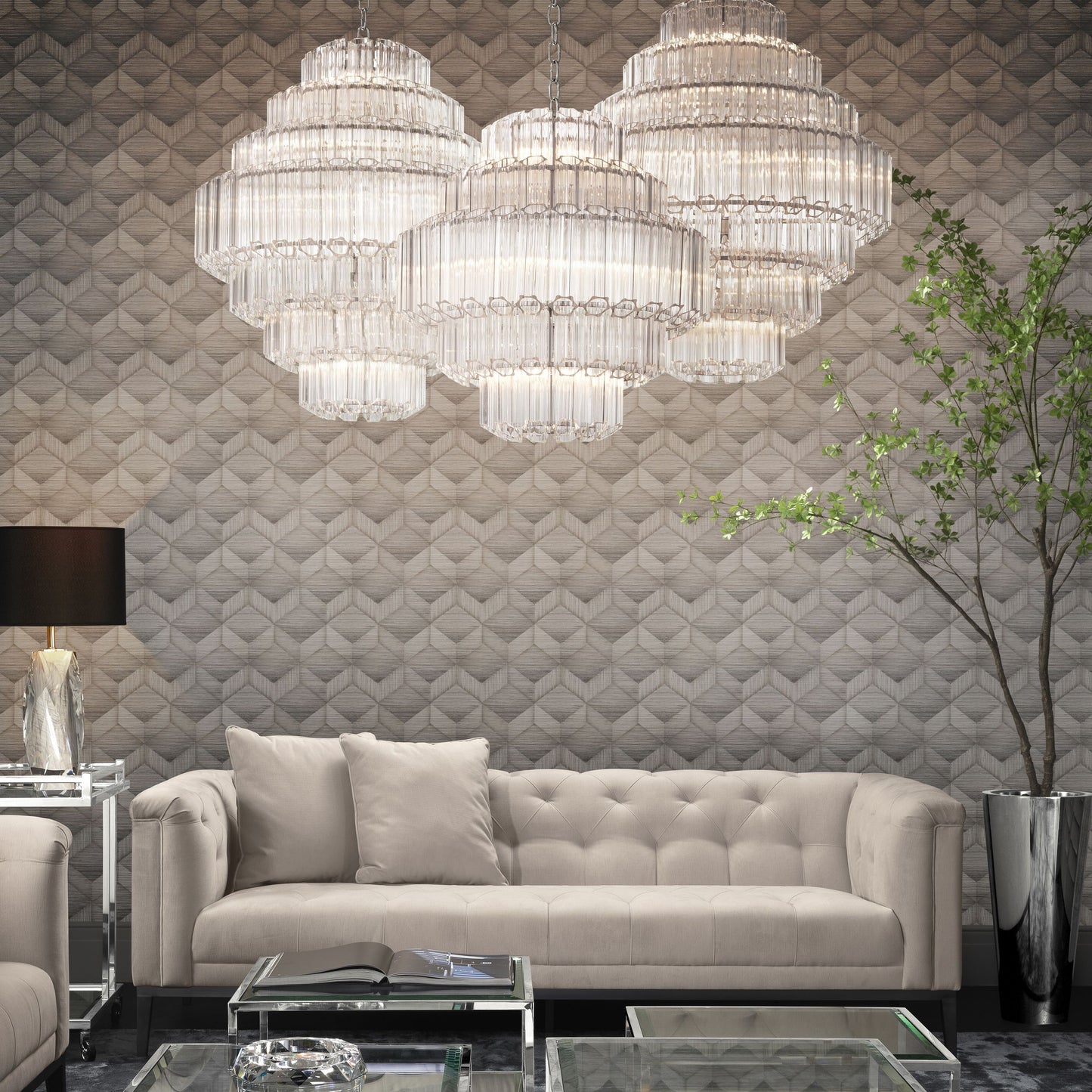 Vittoria S Modern Glass Chandelier - [Nickel] -