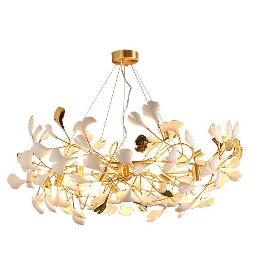 Ceramics Ginkgo Brass Round Branch Chandelier
