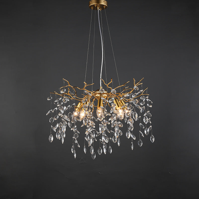 Leek Gold Crystal Branch Chandelier 24"D