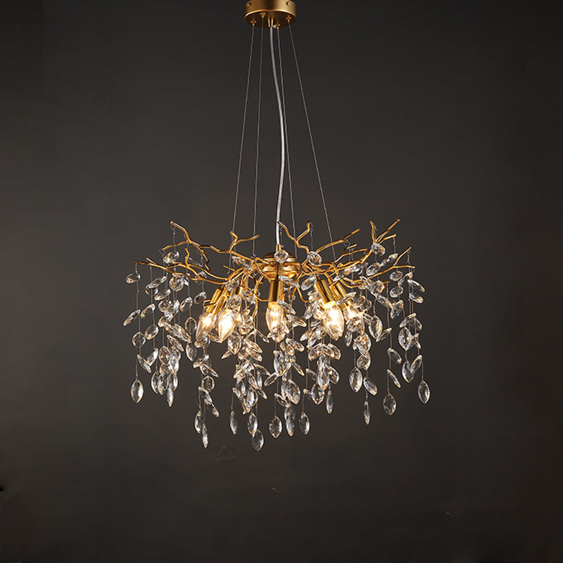 Leek Gold Crystal Branch Chandelier 24"D