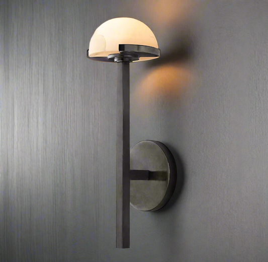 Black Brass And Alabaster Wall Sconce