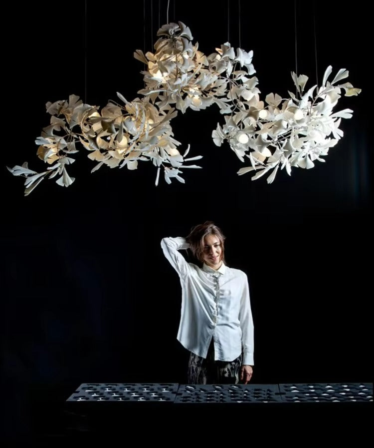 Simple Decoration Villa Hotel Living Room Ginkgo Brass Pendant Light Restaurant Lobby Bar Room Ginkgo Leaf Chandelier