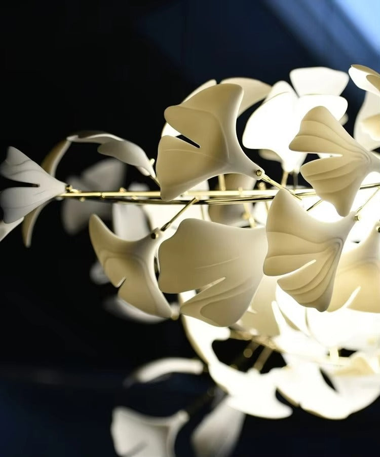 Simple Decoration Villa Hotel Living Room Ginkgo Brass Pendant Light Restaurant Lobby Bar Room Ginkgo Leaf Chandelier