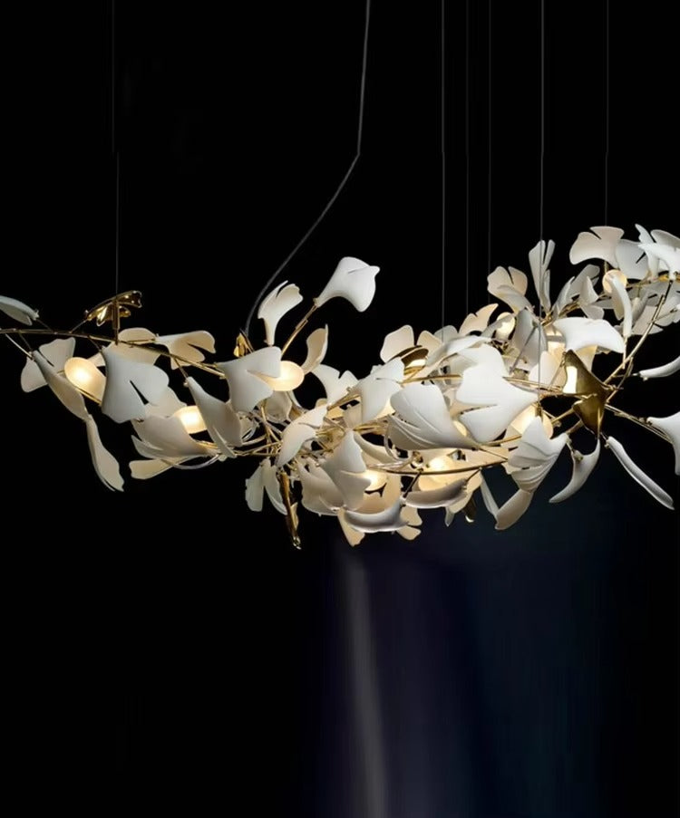 Simple Decoration Villa Hotel Living Room Ginkgo Brass Pendant Light Restaurant Lobby Bar Room Ginkgo Leaf Chandelier