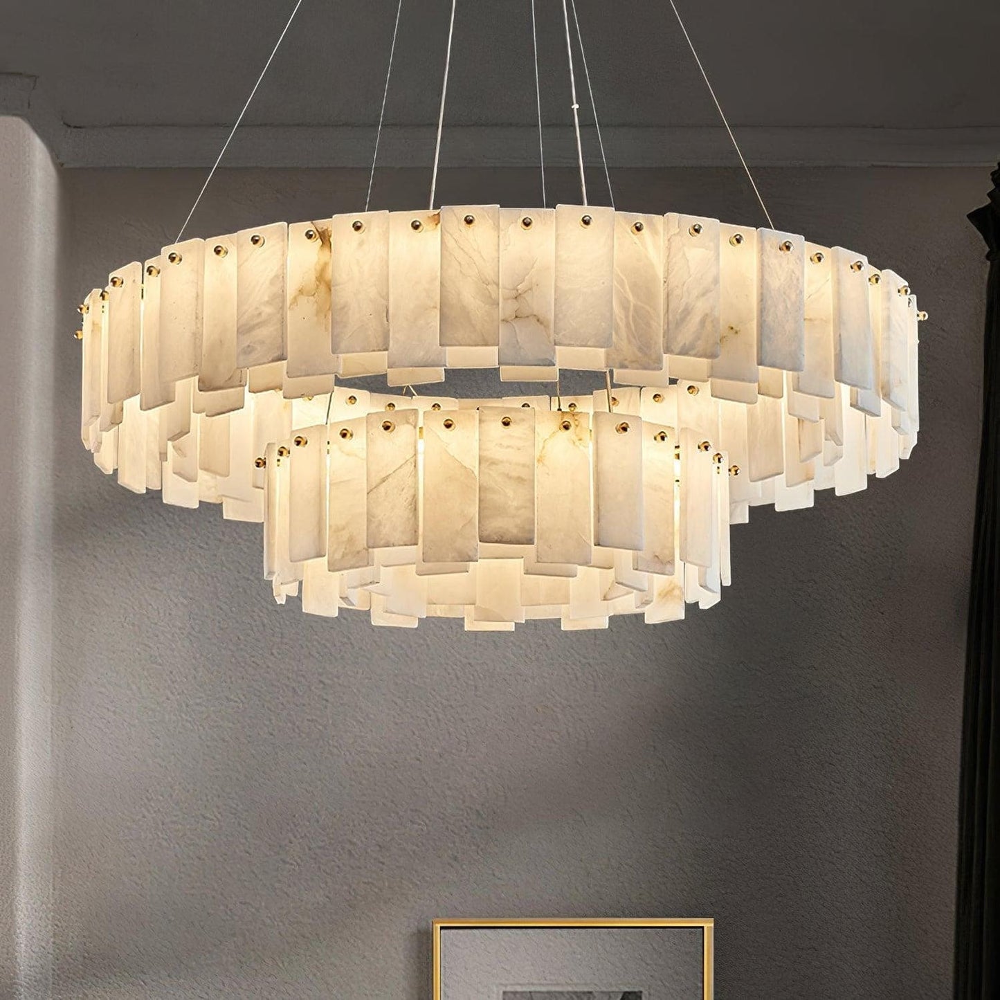 Double Round Alabaster Chandelier