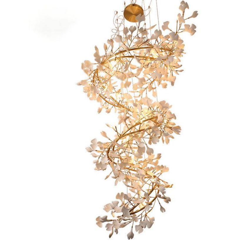 Ceramic Gingko Staircase Branch Chandelier