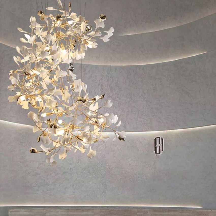 Ceramic Gingko Staircase Branch Chandelier