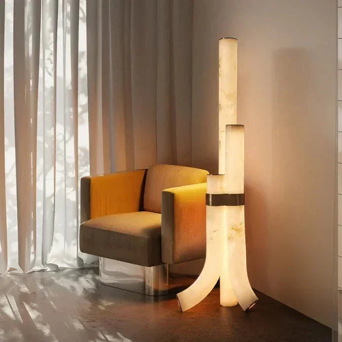 Natural Alabaster And Brass Led Floor Lamp