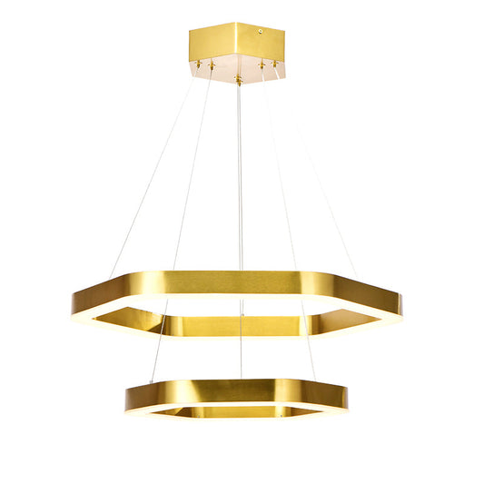 Hexagon 2-tier Golden Round Chandelier 16"+24"