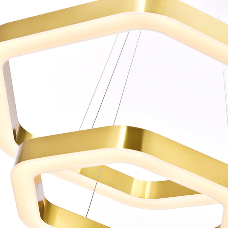 Hexagon 2-tier Golden Round Chandelier 16"+24"