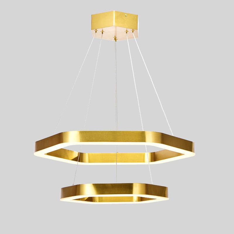 Hexagon 2-tier Golden Round Chandelier 16"+24"