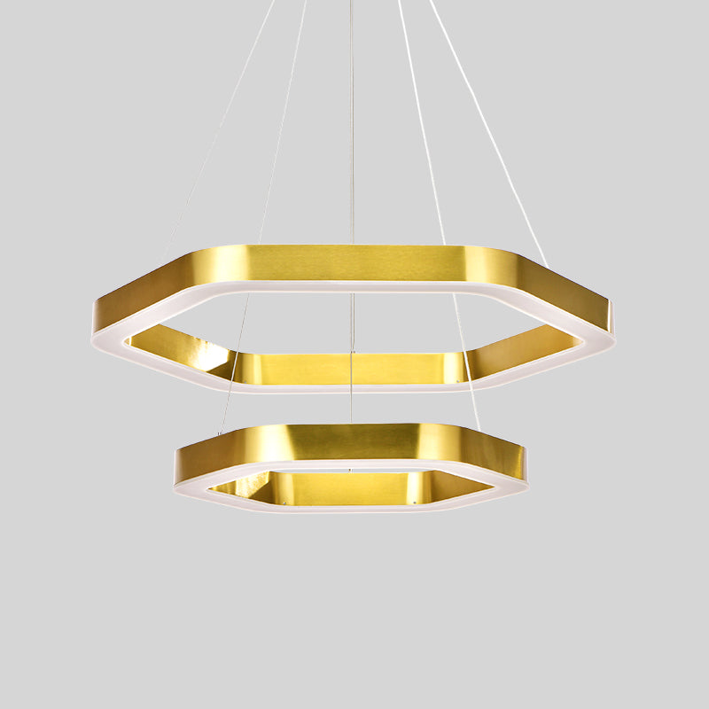 Hexagon 2-tier Golden Round Chandelier 16"+24"