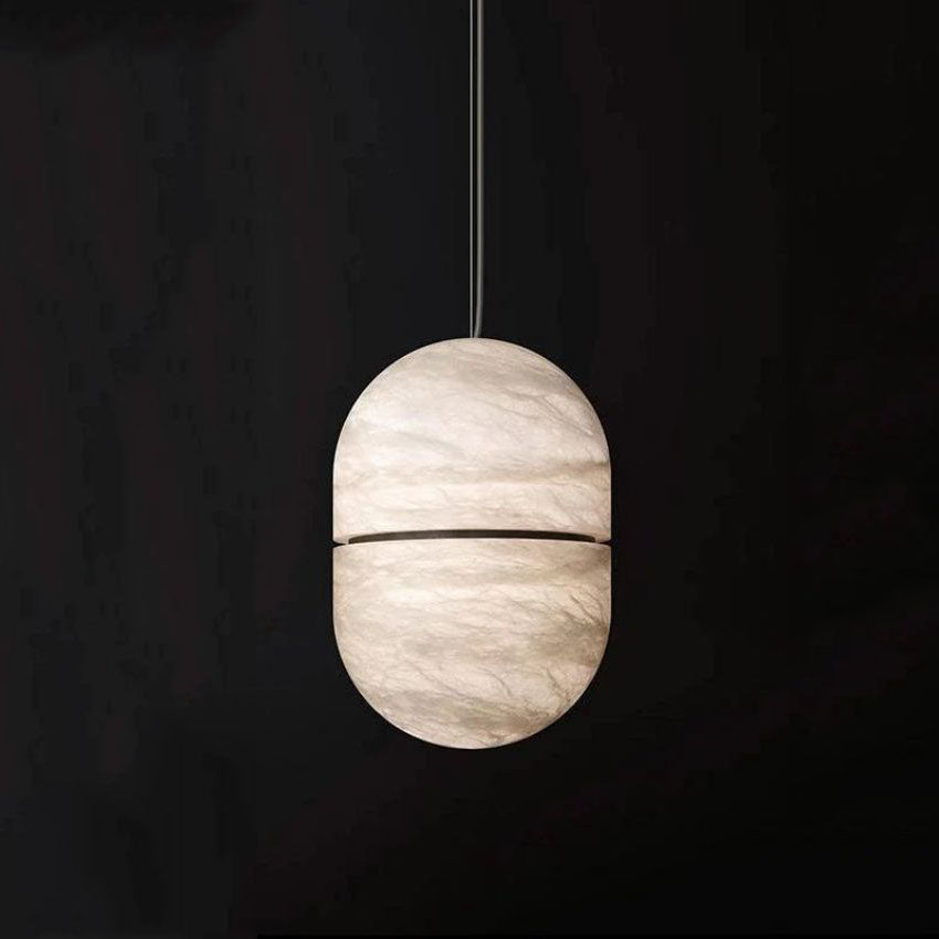 Alabaster Oval Pendant 5.9" D 7.1" D