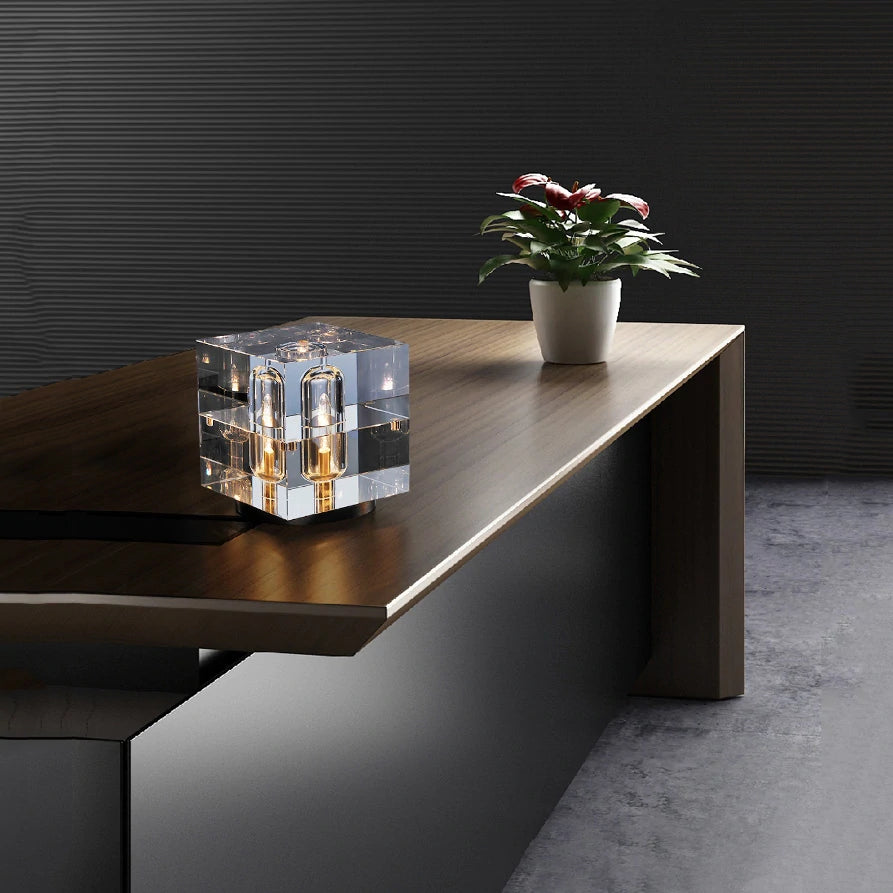 Modern Square Crystal Table Lamp 6.6″H